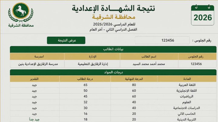 استعلم الآن عن نتيجة الشهادة الإعدادية 2026 بالشرقية بالاسم ورقم الجلوس