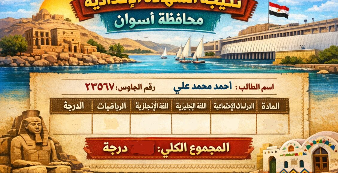نتيجة الشهادة الإعدادية أسوان 2026 برقم الجلوس – اعرف درجاتك الآن