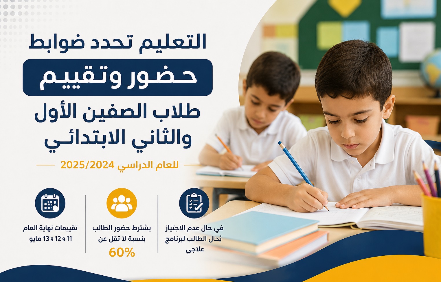 التعليم تحدد ضوابط حضور وتقييم طلاب الصفين الأول والثاني الابتدائي