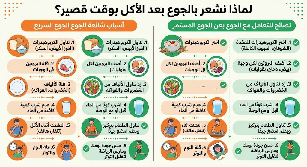 🍽️ ليه بنجوع بعد الأكل بوقت قصير؟