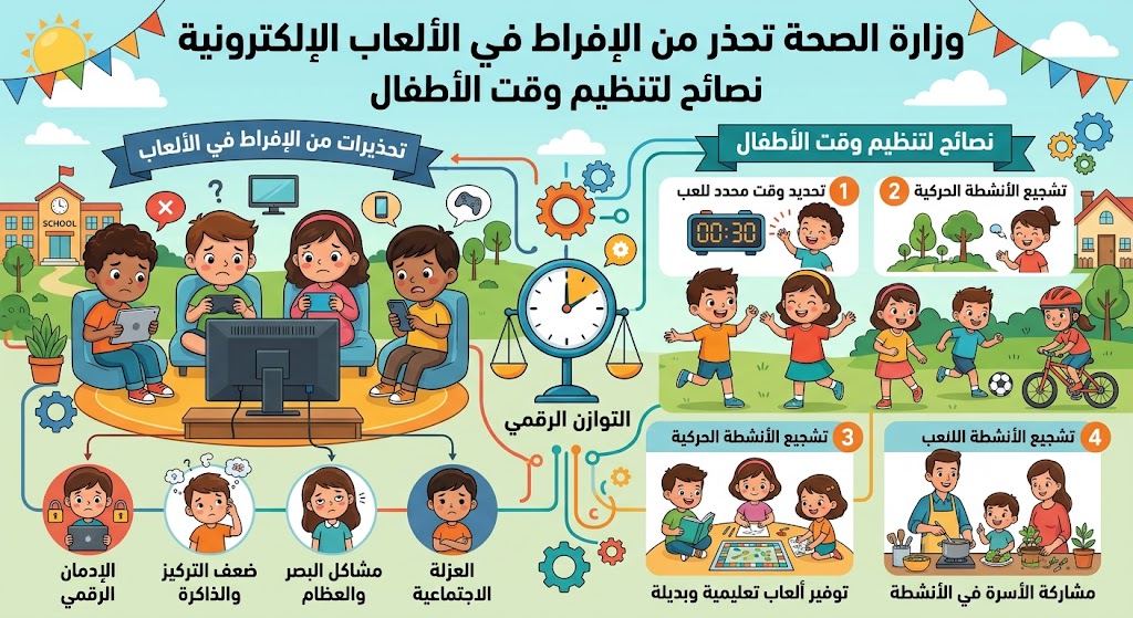 وزارة الصحة تحذر من الإفراط في الألعاب الإلكترونية.. نصائح لتنظيم وقت الأطفال